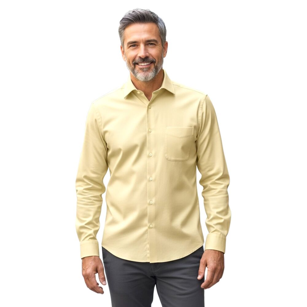Pronto Uomo Non-Iron Cotton Dress Shirt Menβs Yellow Long Sleeve